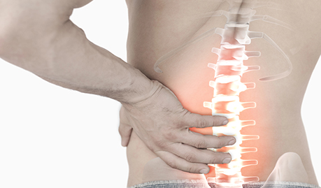 Highlighted spine pain of man